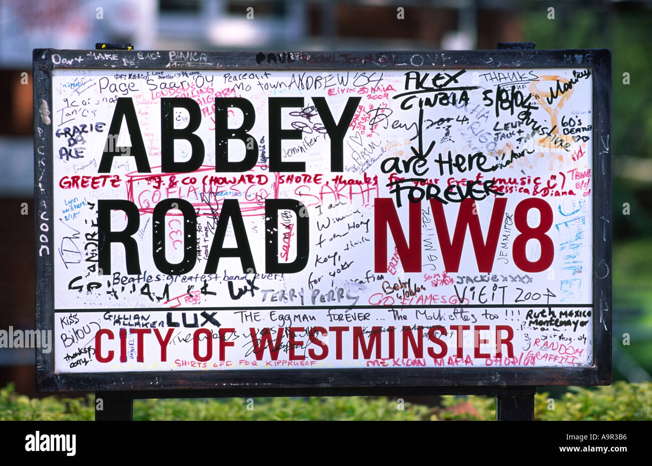 Graffiti On Abbey Road Sign In London England UK Stock Photo