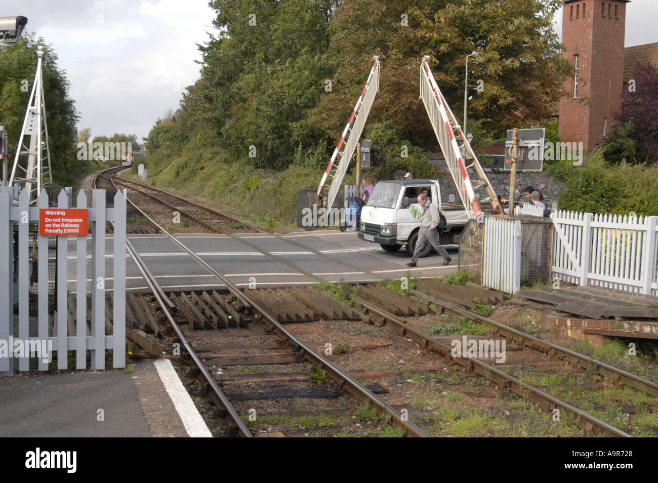 Railway crossing at Topsham rail station in south Devon Stock Photo