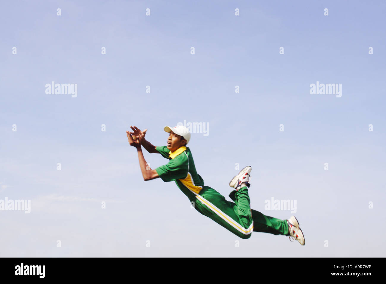 A fielder catching a cricket ball Stock Photo Alamy