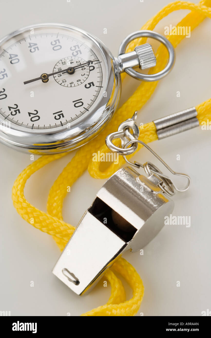 Close up of whistle and stopwatch Stock Photo - Alamy
