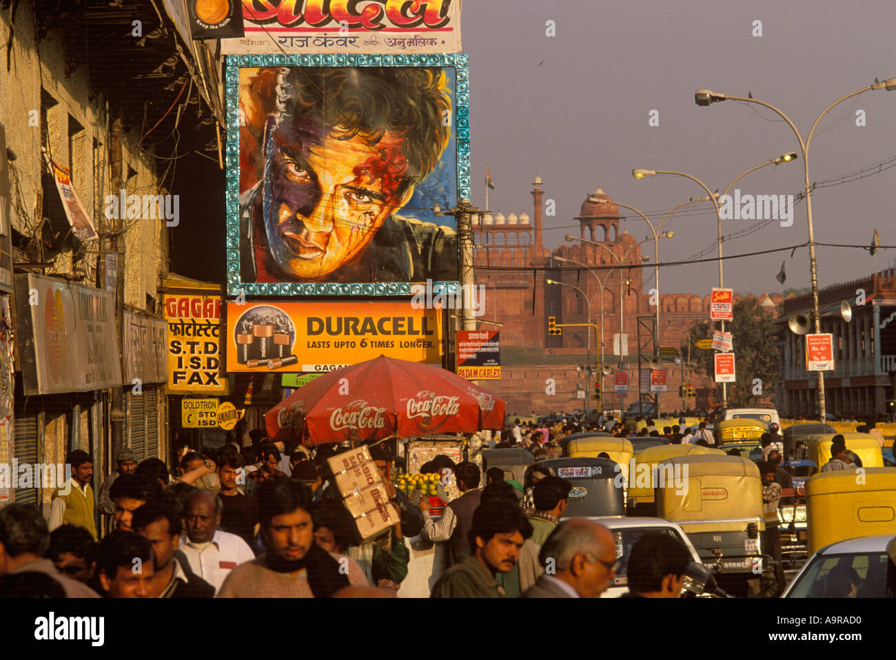 Indian movie poster on Chandni Chowk the main street of Old Delhi The