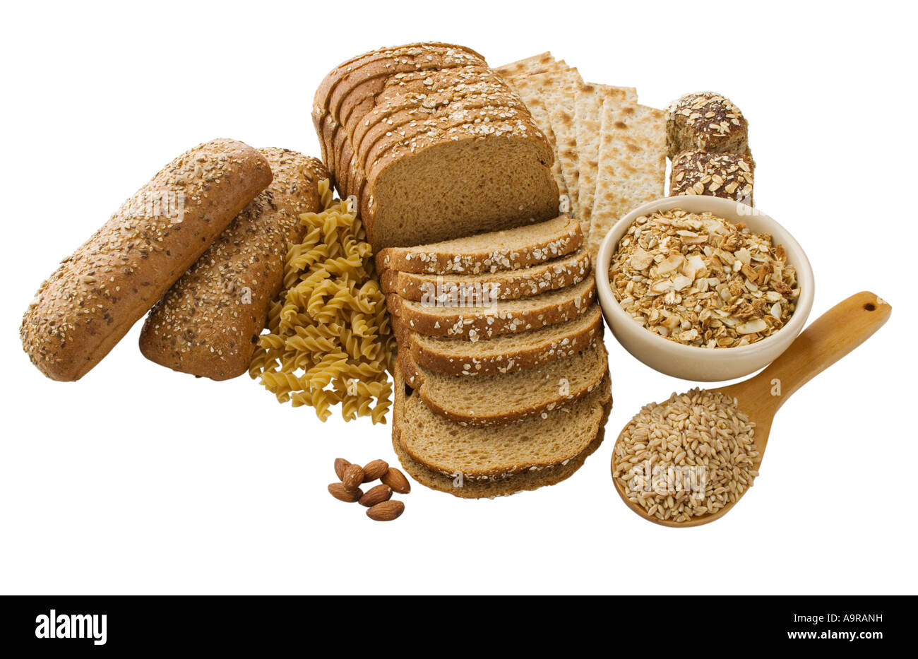 Close up of assorted grains and bread Stock Photo