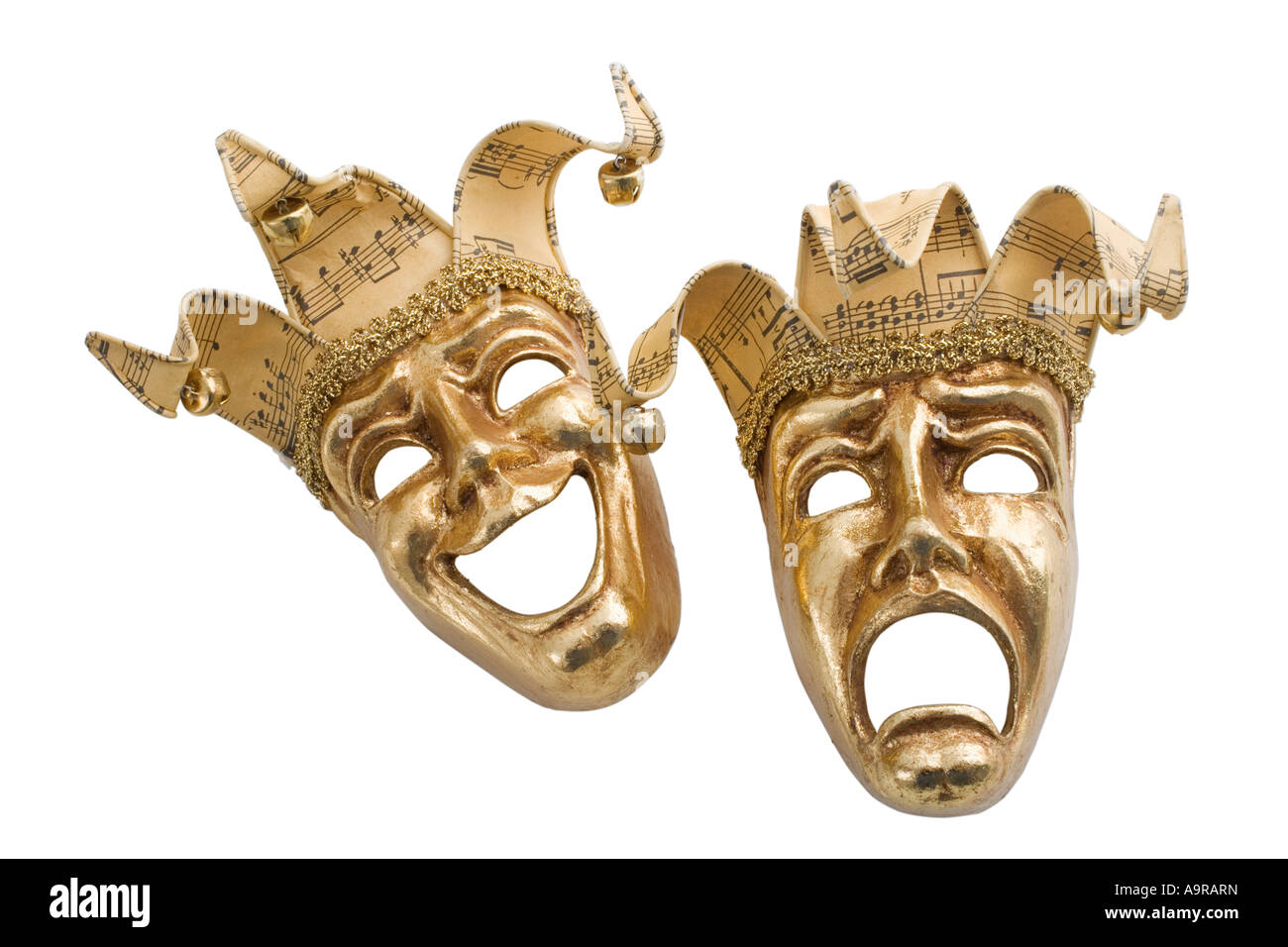 Gold comedy and tragedy masks Stock Photo