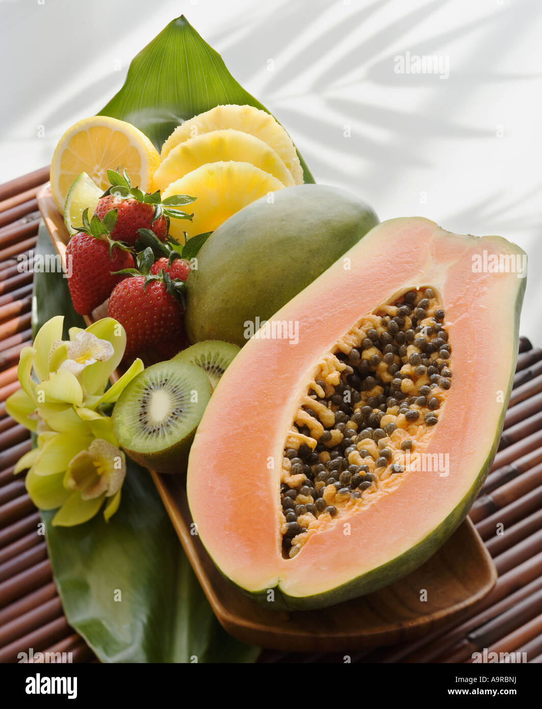 Assorted fruit on platter Stock Photo - Alamy
