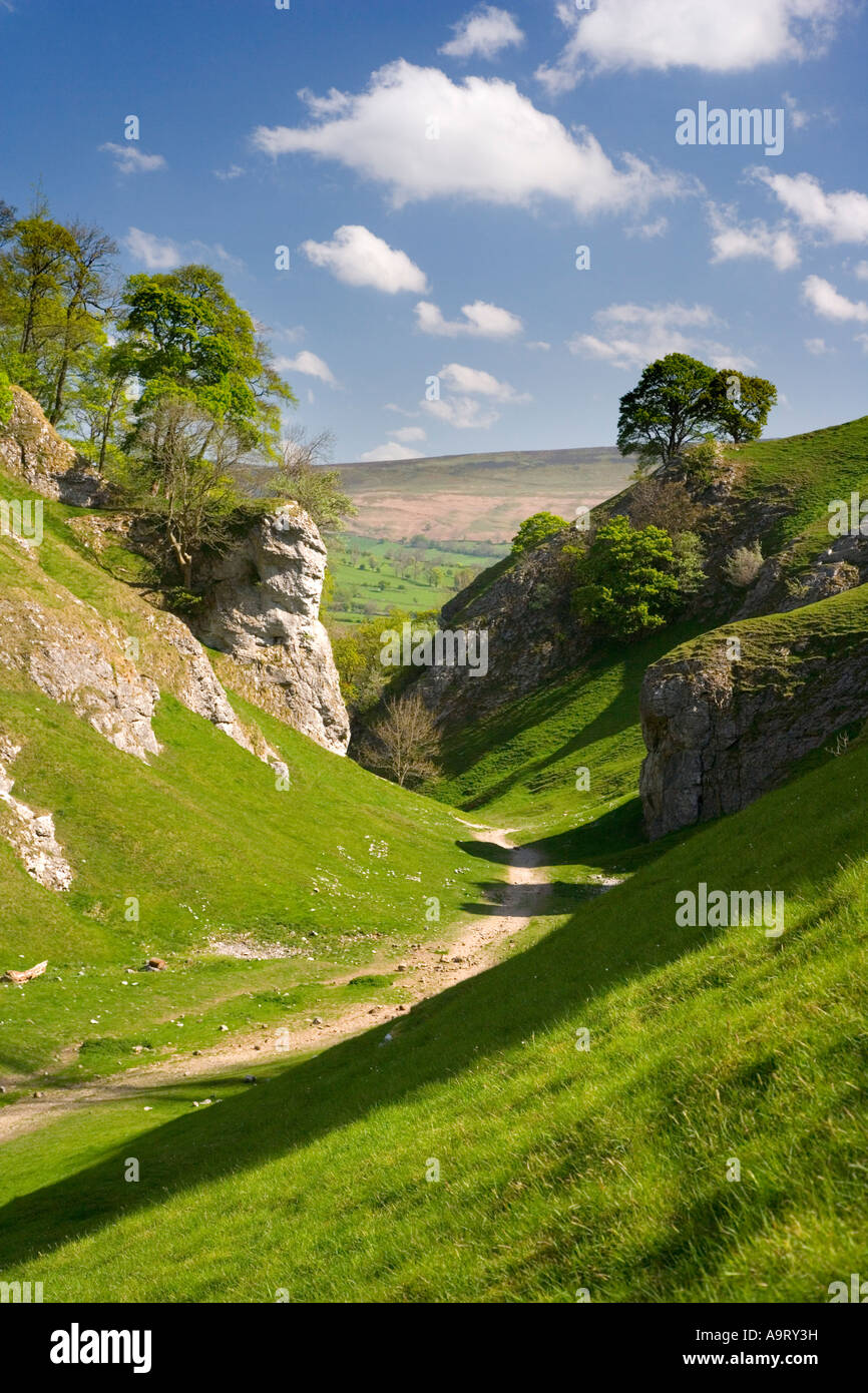 View of CaveDale at Castleton in the Peak District in Derbyshire Stock Photo