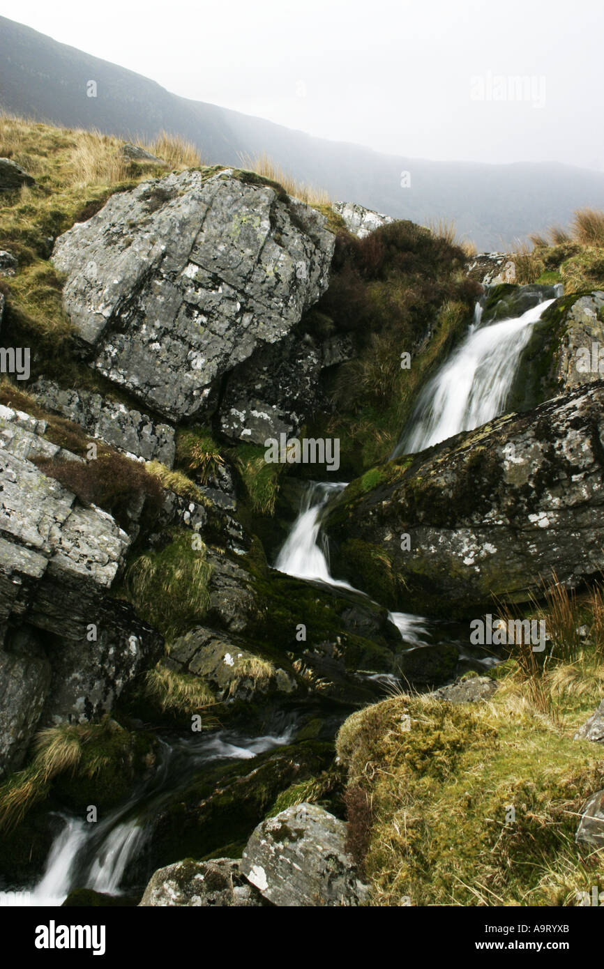 Waterfall in Cwm Amarch on Cadair Idris in Snowdonia, North Wales Stock Photo