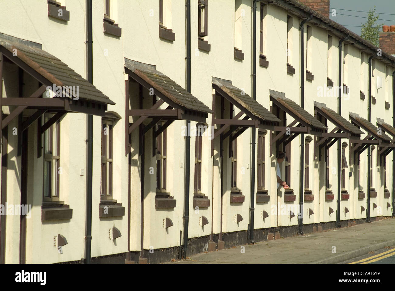 Row of terraced houses in the Vulcan Village near St Helens, Merseyside, UK Stock Photo