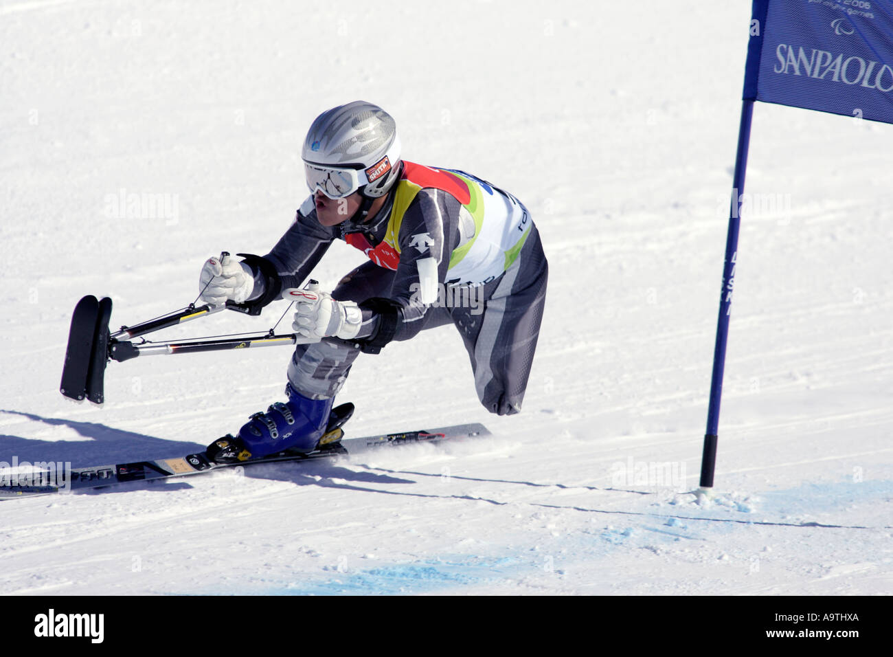 Hiraku Misawa LW2 of Japan in the Mens Alpine Skiing Super G