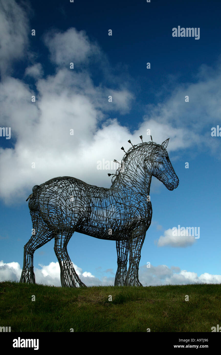 'The Clydesdale iron cage weave Heavy Horse' a huge 'plough horse sculpture' beside the M8 in Scotland, UK, Europe Stock Photo
