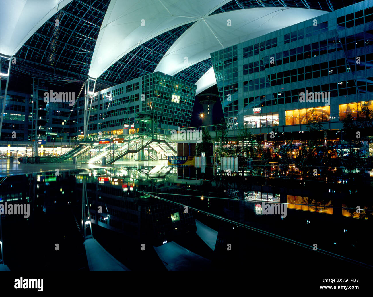 Franz Josef Strauss International Airport at night Munich Bavaria Germany. Photo by Willy