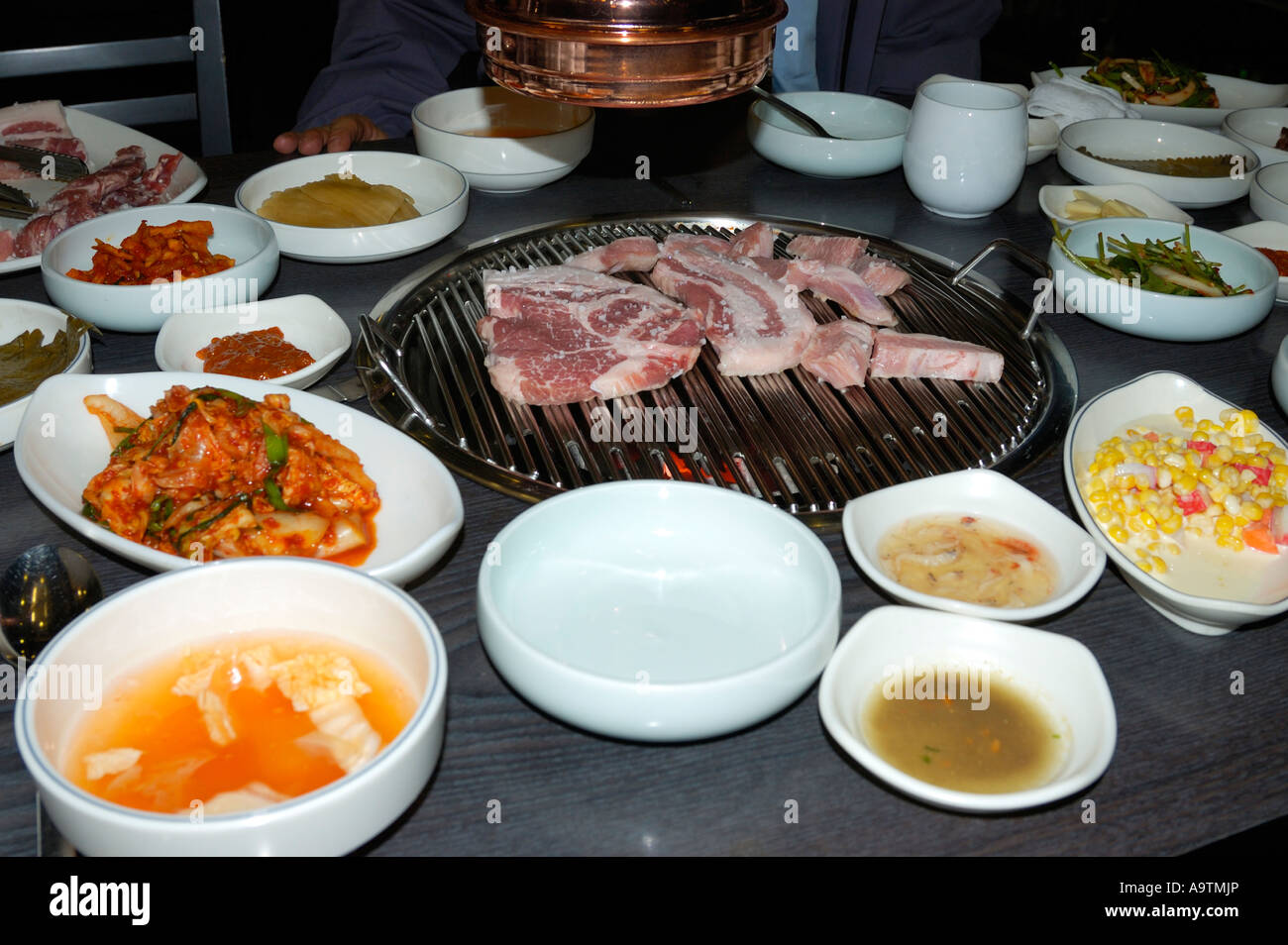 An authentic Korean BBQ dinner Stock Photo - Alamy