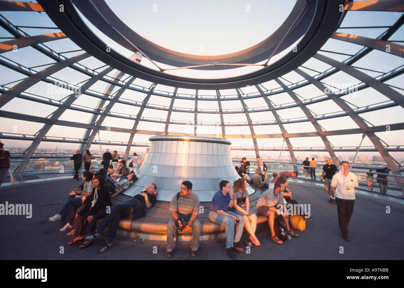 Berlin Reichstag dome by Norman Forster interieur open top people Stock Photo