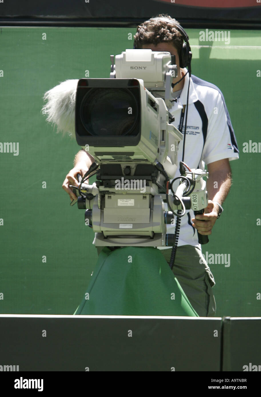 TV camera man at work Stock Photo