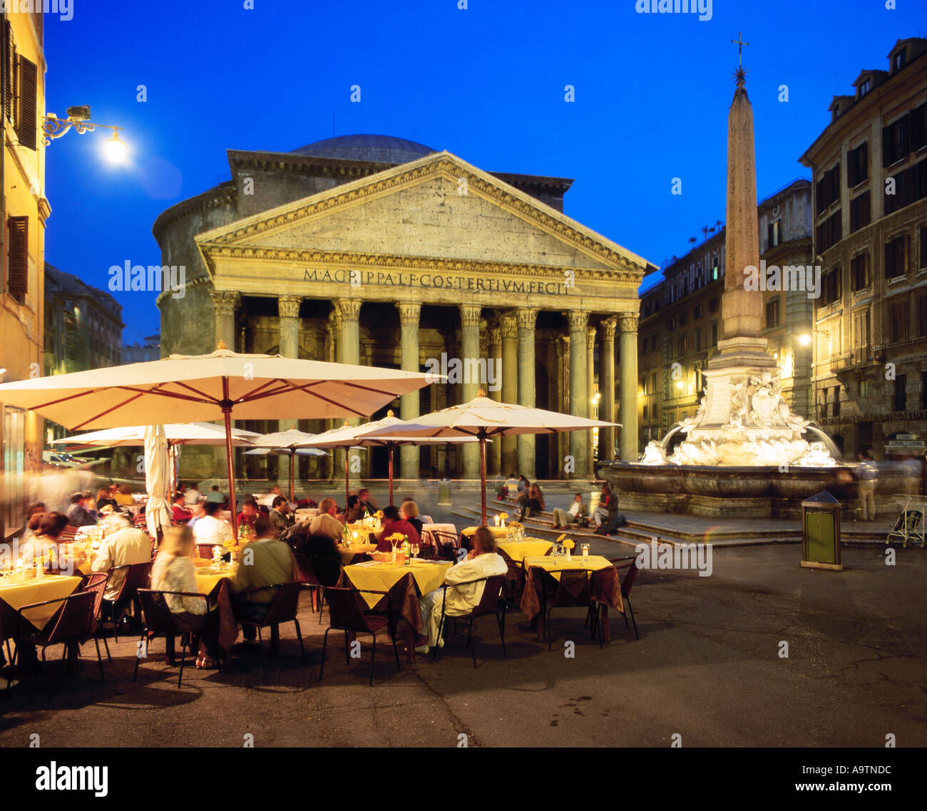 Rome Piazza Rotondo Pantheon at night Stock Photo