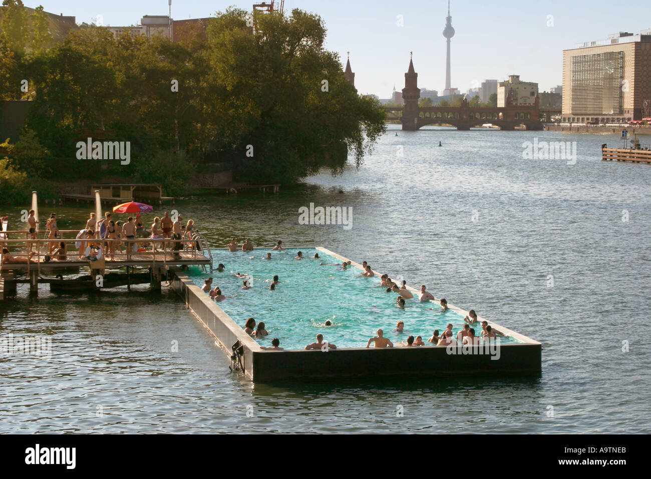 Berlin river spree summer pool Arena Stock Photo