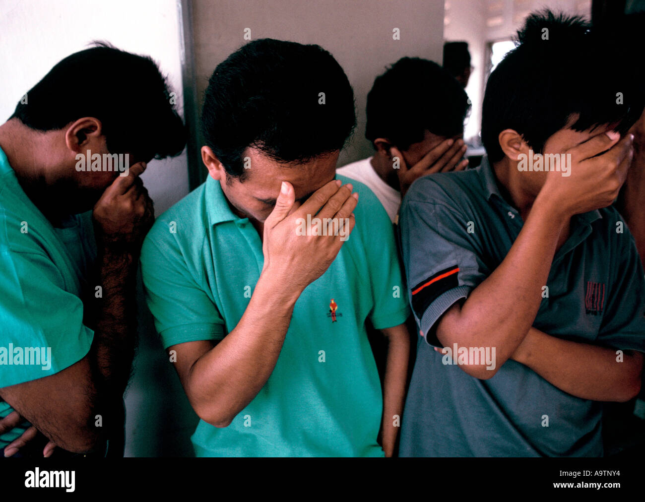 Indonesia Indonesian prisoners all from Belakangpadang arrested by the Indonesian coast guard and awaiting trail for piracy Stock Photo