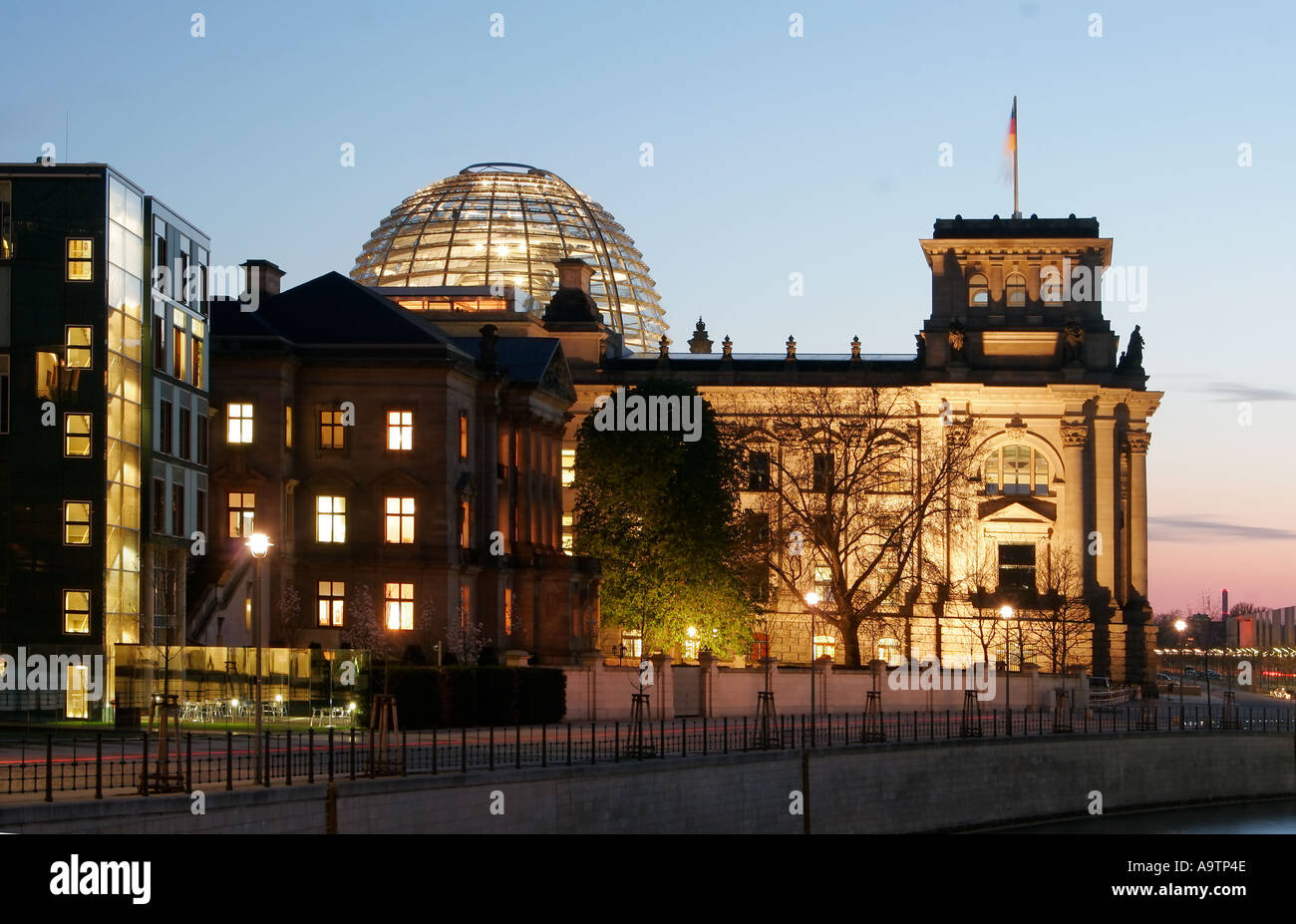 Berlin Reichstag dome by Norman Forster twilight Stock Photo