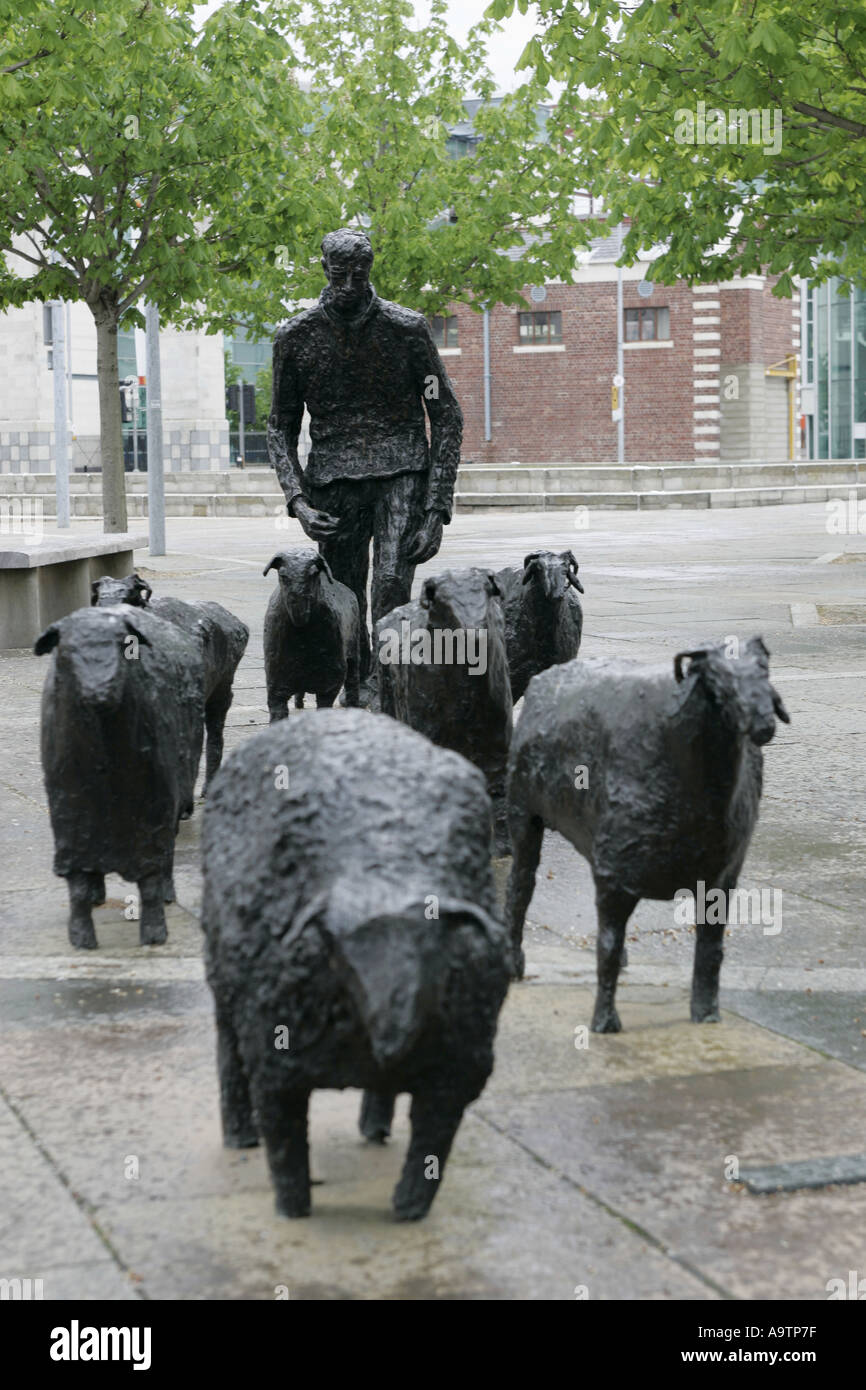 bronze sculptures Sheep on the Road by Deborah Brown outside the Waterfront Hall Belfast Stock Photo