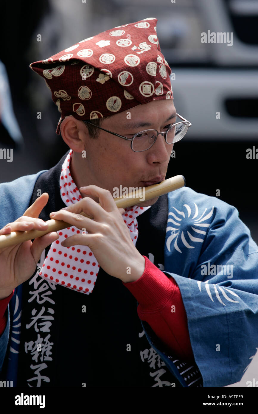 Japanese flute player Kyoto Japan Stock Photo Alamy
