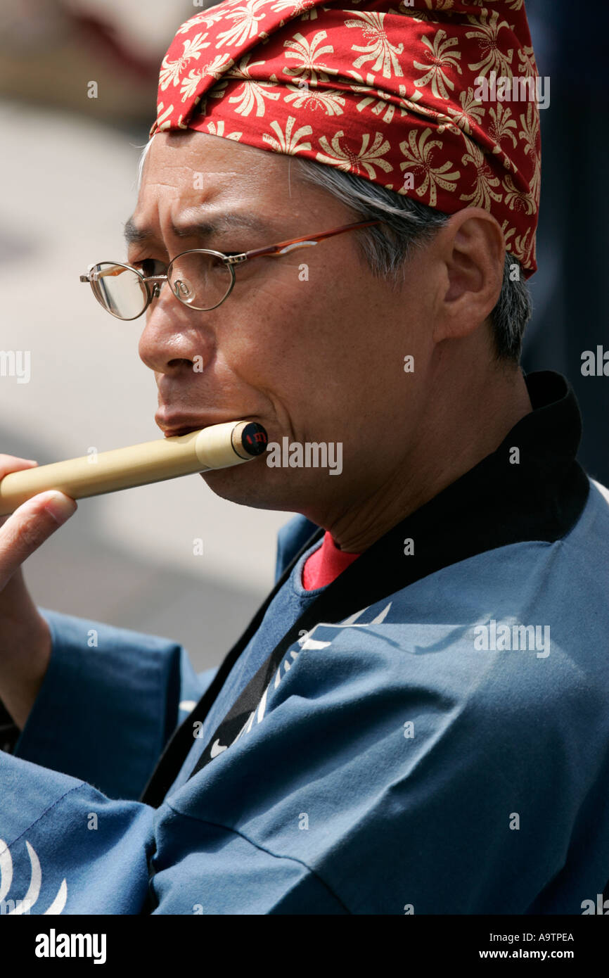 Japanese flute player Kyoto Japan Stock Photo Alamy
