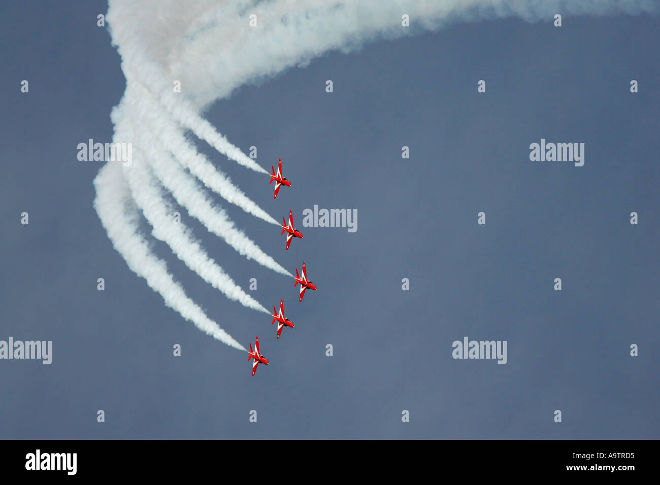 Royal Air Force Hawk T1A aerobatic display team Red Arrows at the Newtownards Air Show County Down Northern Ireland Stock Photo