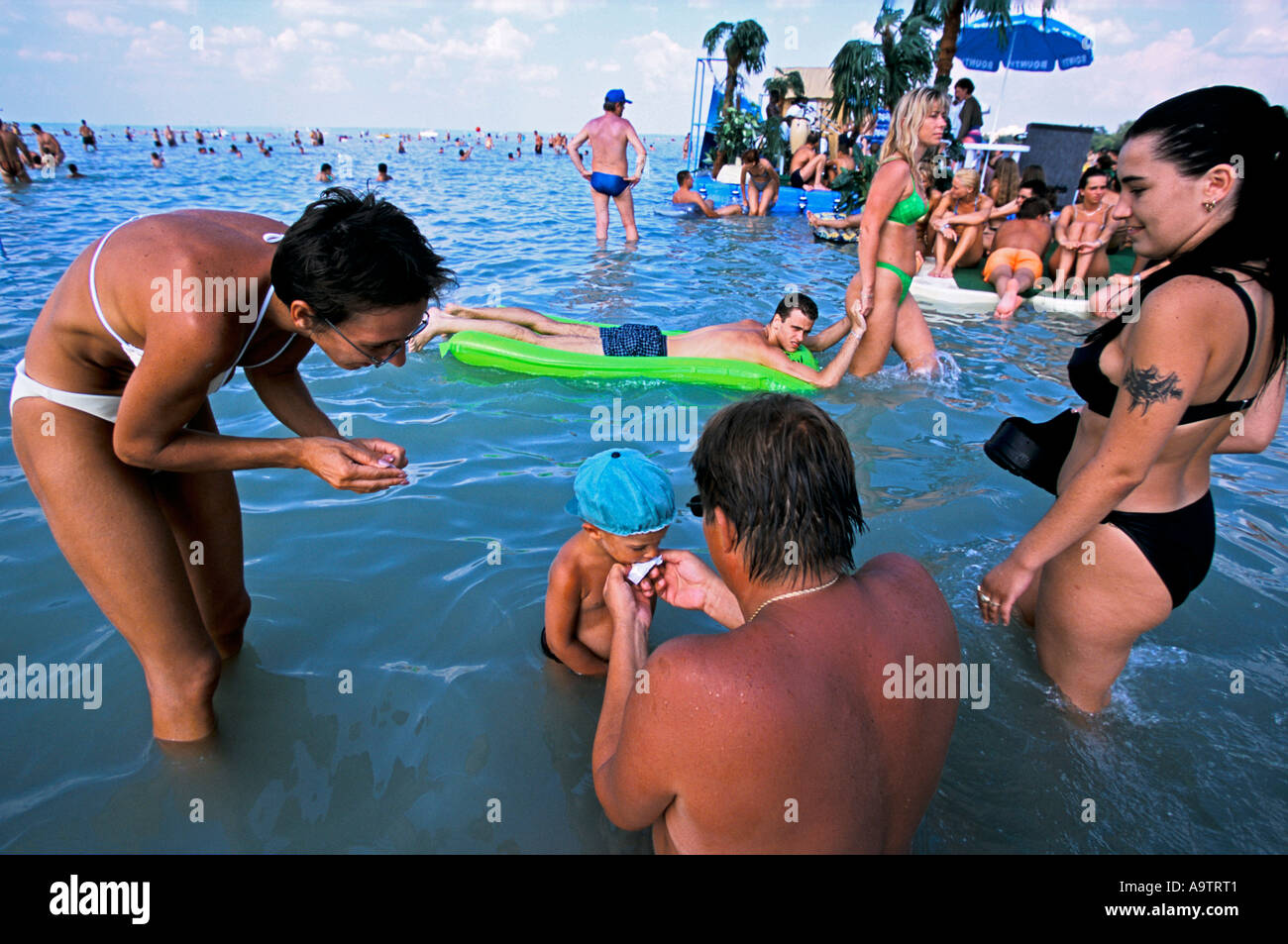 Lake Balaton Hungary the water level in the resort of siofok is very  shallow allowing young children to swim in safety Stock Photo - Alamy