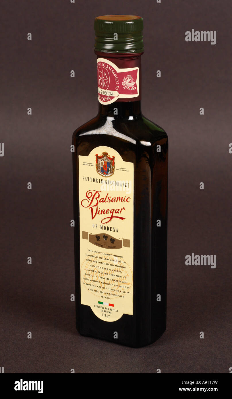Bottle of balsamic vinegar produce of Modena Italy Stock Photo