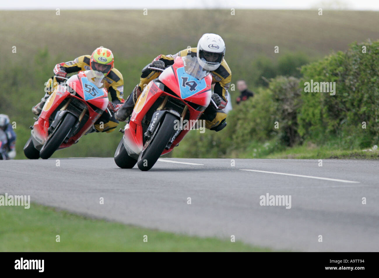 Guy Martin 14 leads Darren Lindsay 55 at Tandragee 100 Road Races