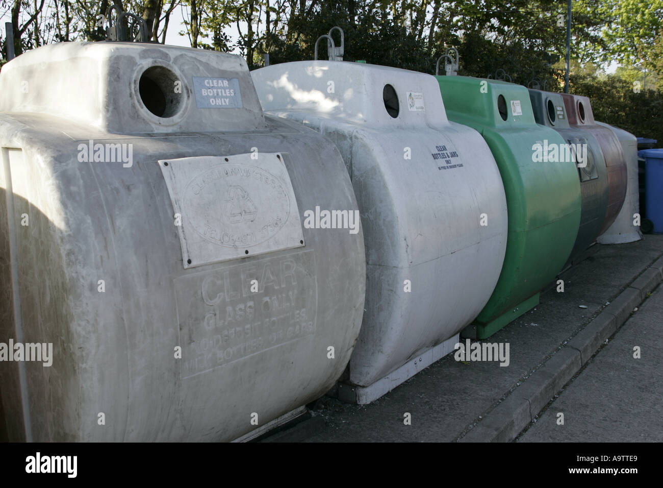 Glass recycling facilities Bruslee recycling centre county antrim northern ireland Stock Photo