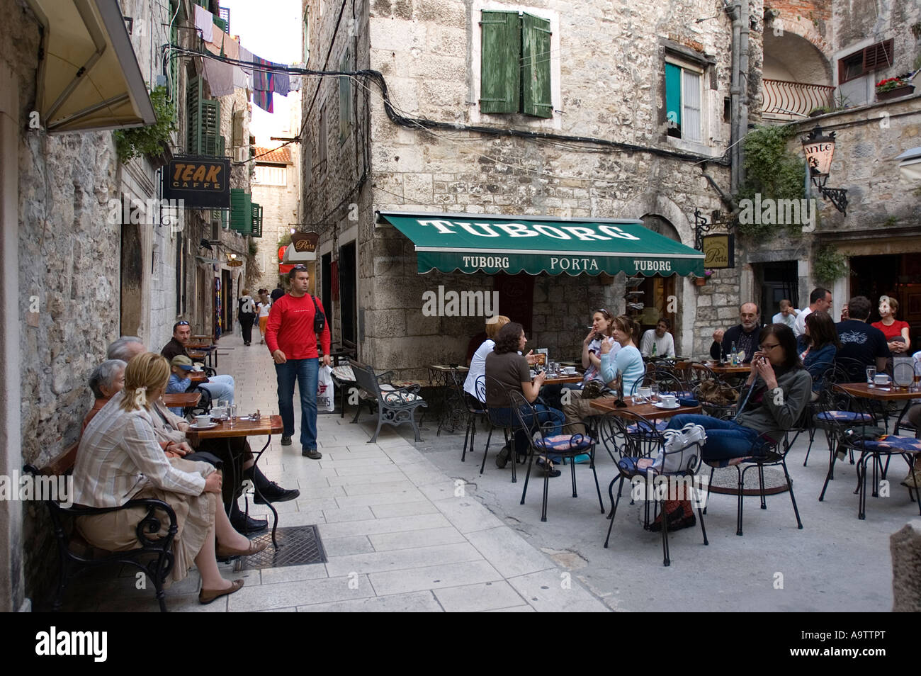 Cafes along historical narrow streets of Split, Croatia Stock Photo Alamy