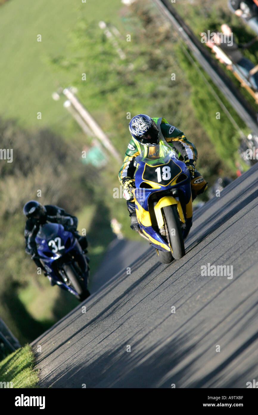 bike racing action from the Cookstown 100 road races Shane Connor 18 and Myles Byrne 32 both Suzuki Stock Photo