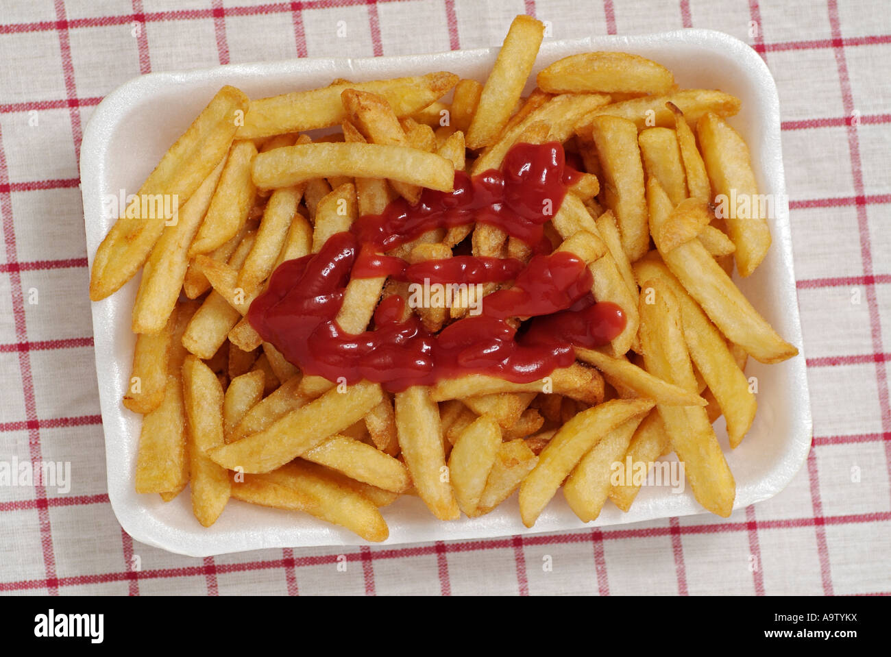 Portion of Chips with Ketchup Stock Photo