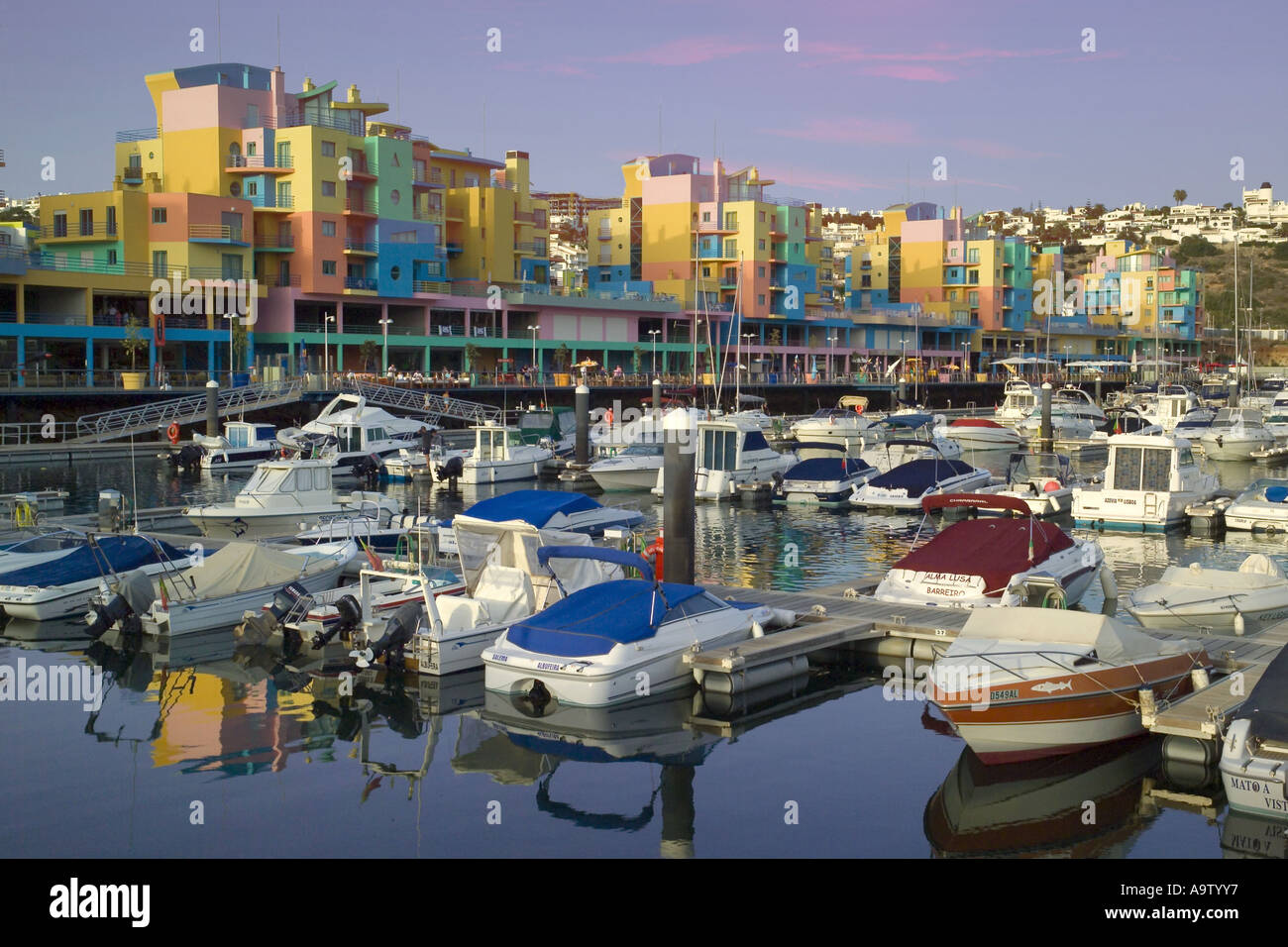 Albufeira the colourful modern buildings at the marina, Algarve Portugal  Stock Photo - Alamy