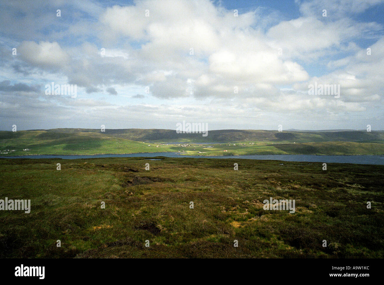 The view across Weisdale Voe in central Shetland. Stock Photo