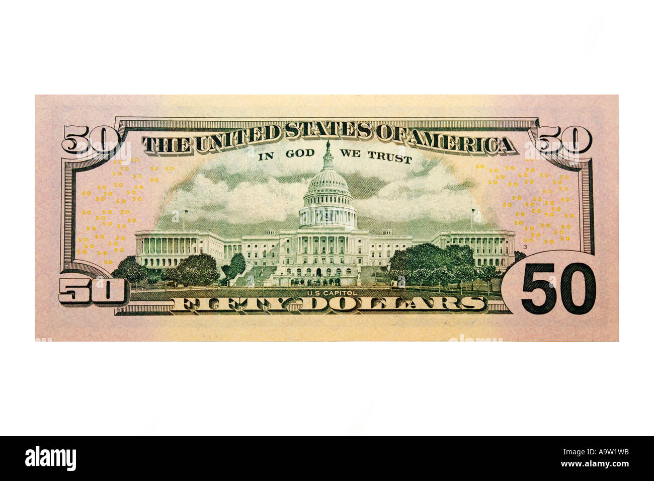 Capitol building on the back of an American 50 Dollar bill Stock Photo