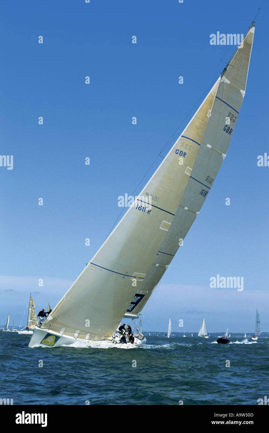 A racing yacht at the Cowes Regatta Stock Photo