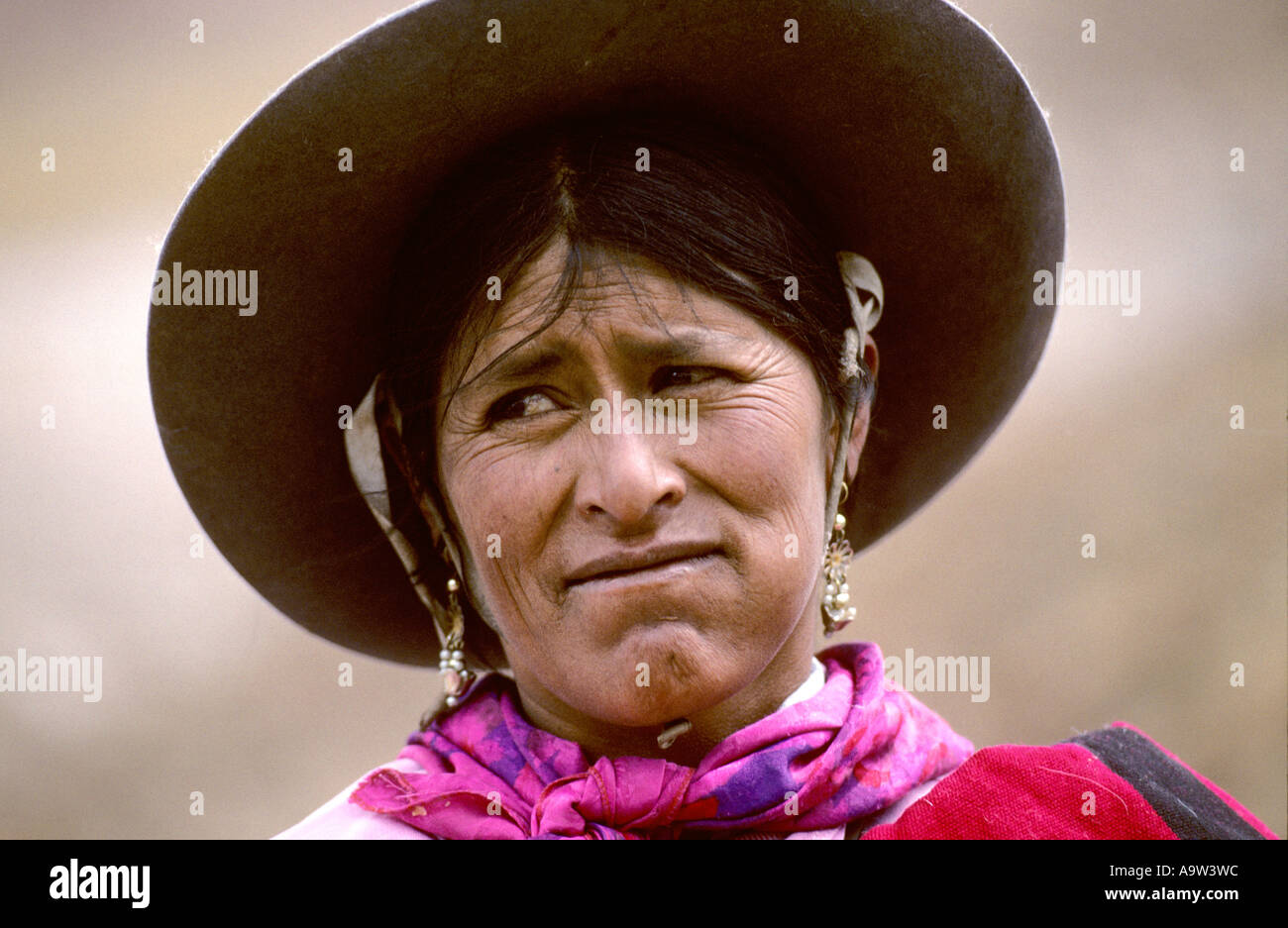 Portrait Indian woman chewing coca leaves Salta Province Argentina