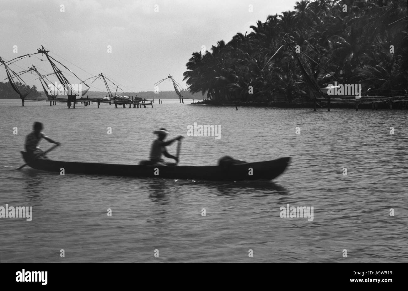 traveling in a canoe backwaters of Kerala Southern India Stock Photo