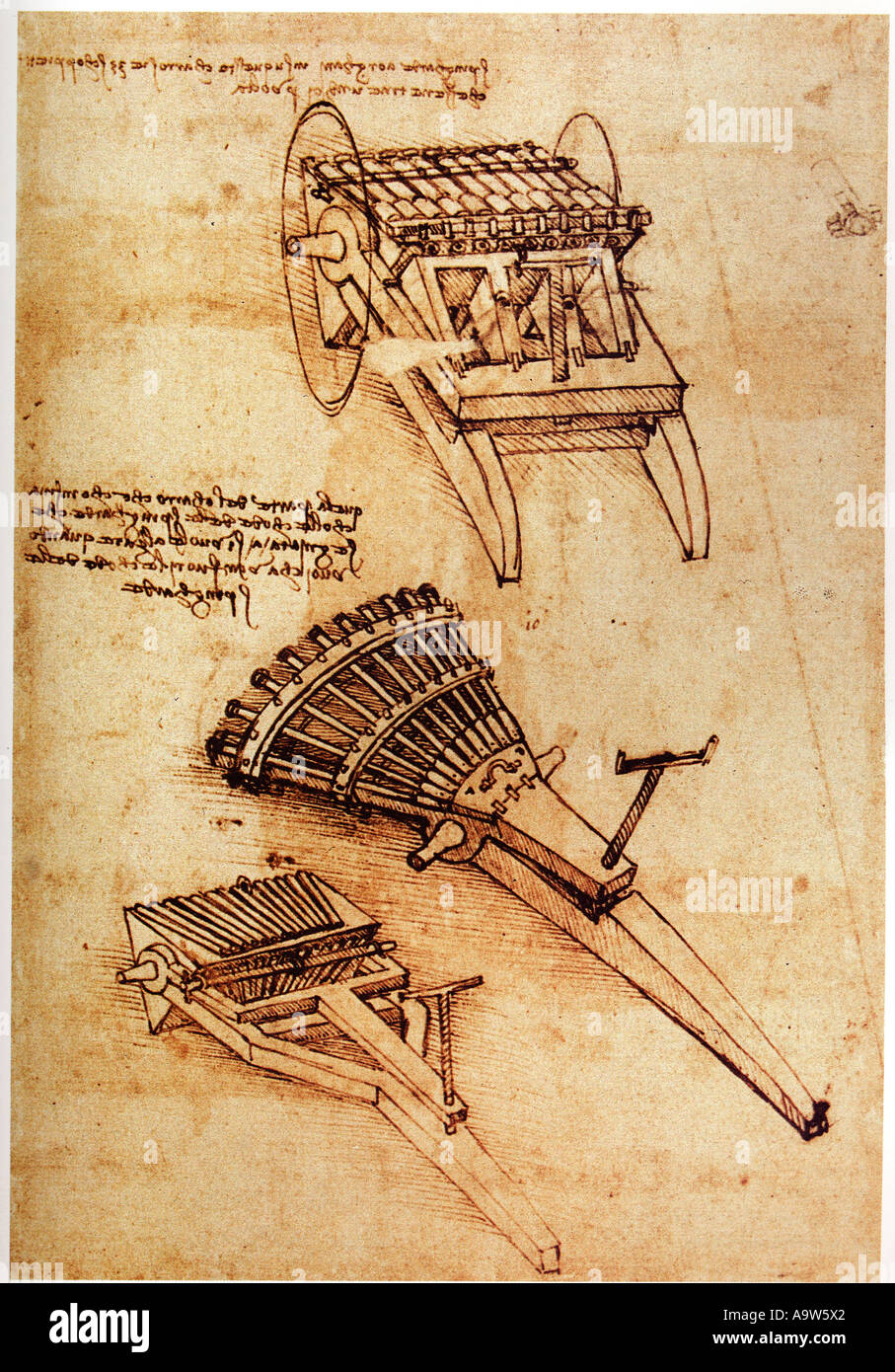 Design for a machine gun by Leonardo da Vinci Stock Photo ...