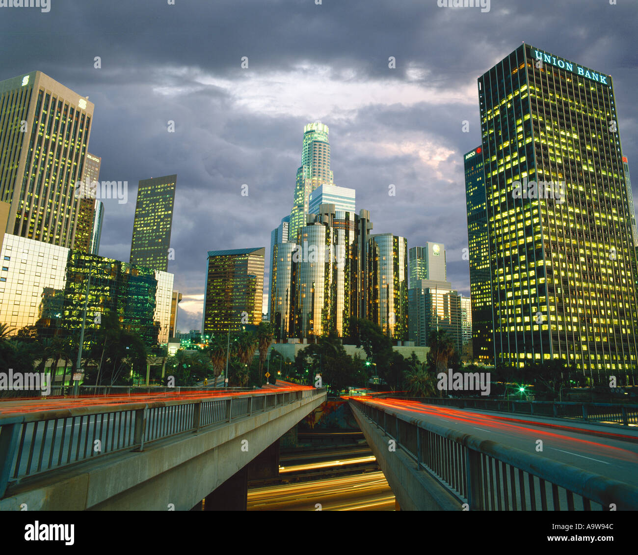 Downtown Los Angeles, California and the Harbor Freeway Stock Photo