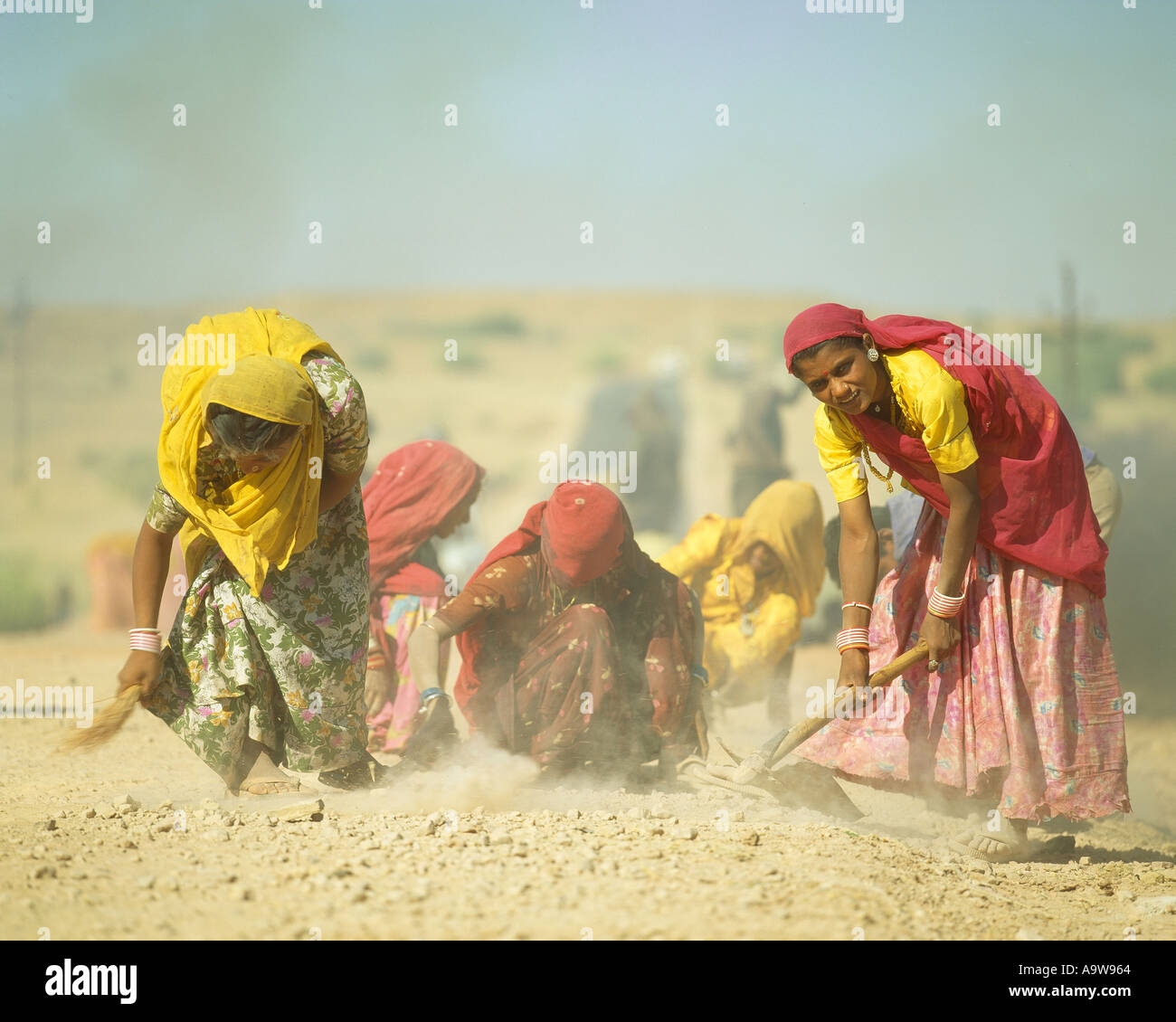 Women working on road construction, Rajasthan, India Stock Photo