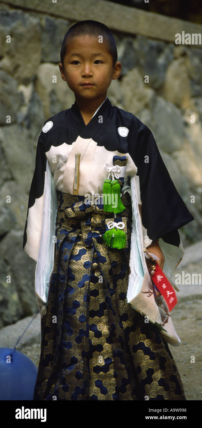 Young boy in Japanese traditional dress visiting shrines of Nara Japan Stock Photo Alamy