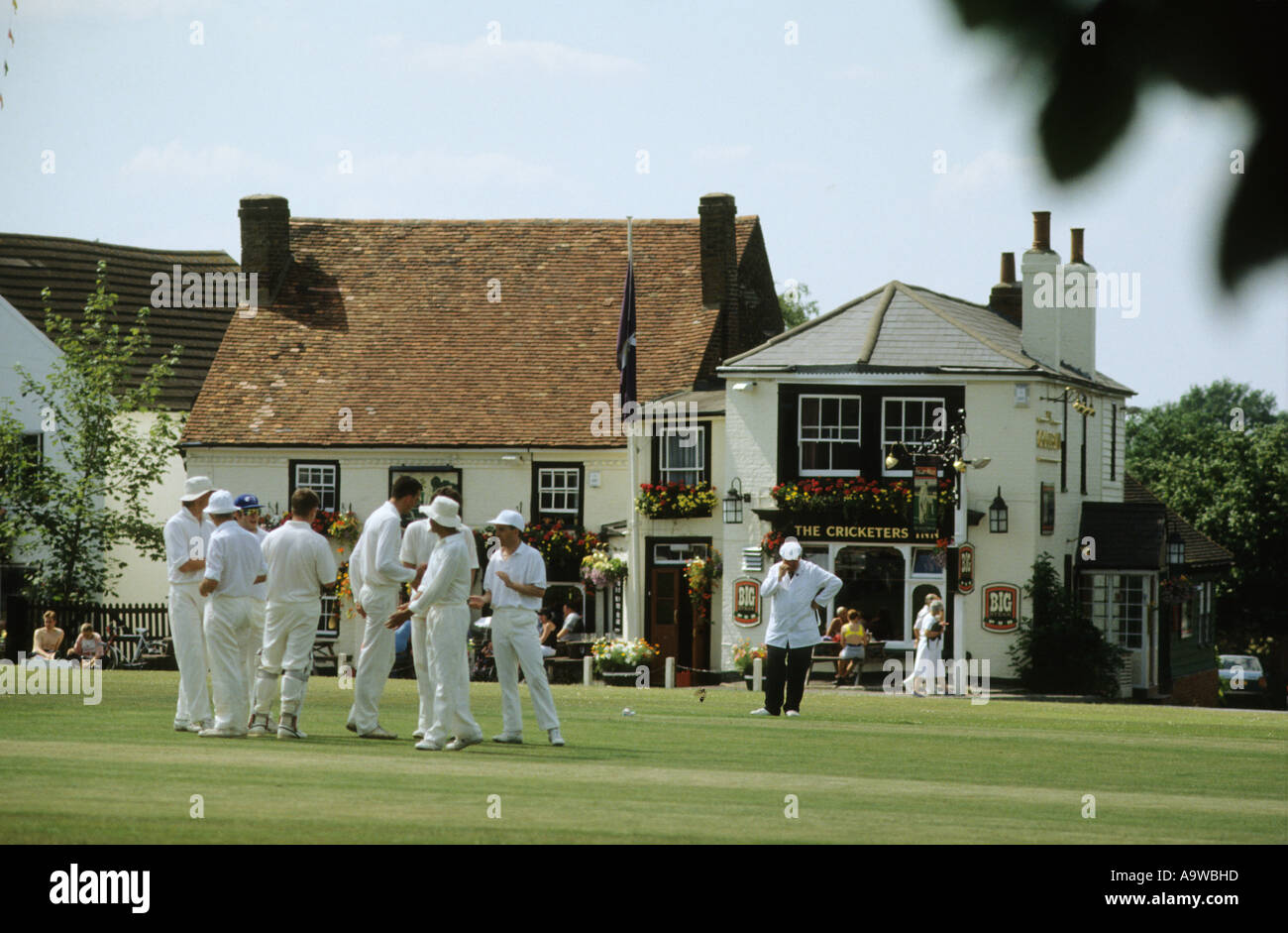 Cricket on the village green Meopham Kent Stock Photo Alamy