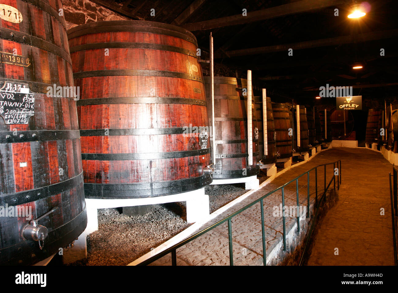 Large vats containing port wine in the Offley cellars in Porto Portugal