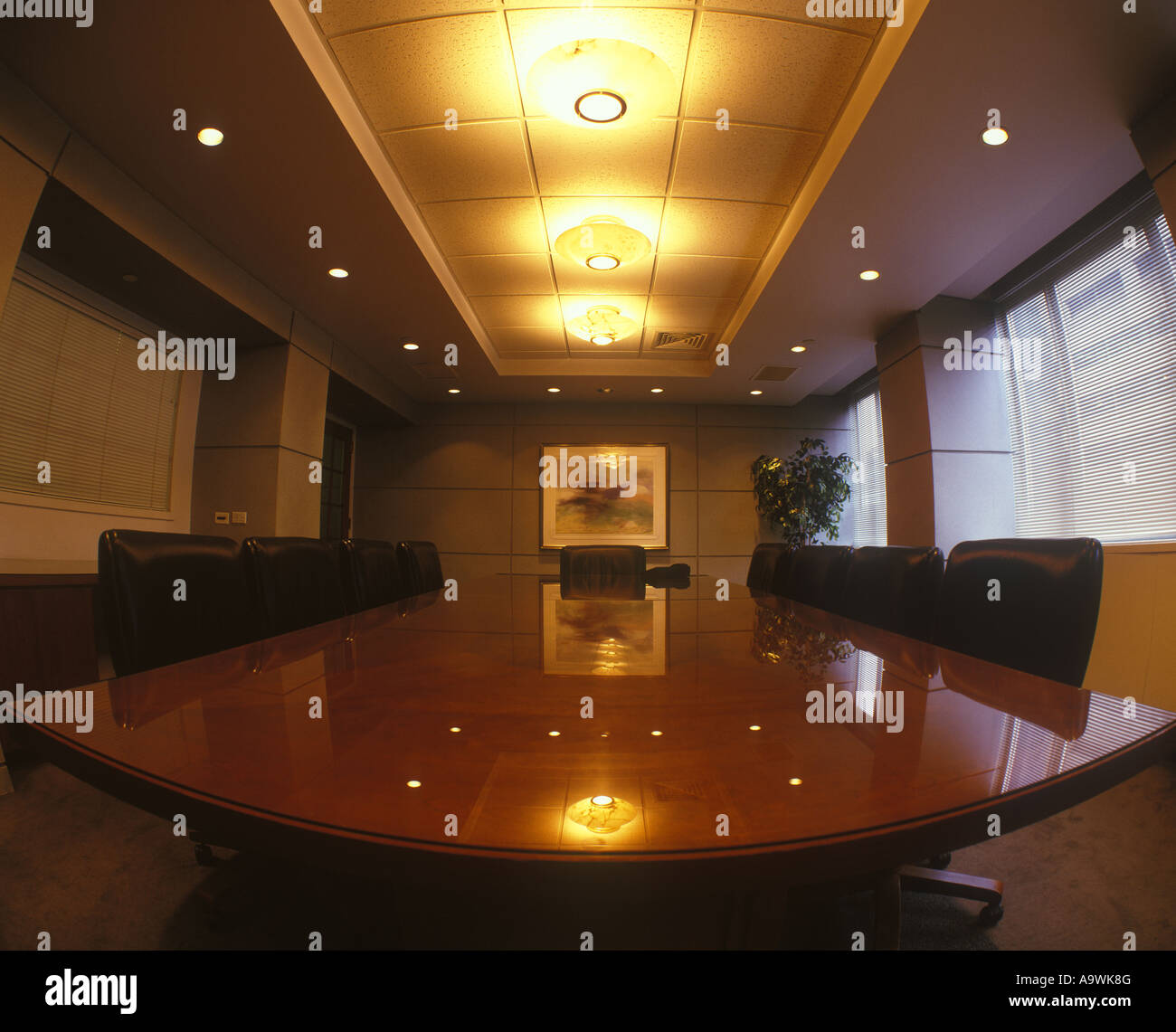 LARGE WOODEN TABLE OFFICE INTERIOR BOARDROOM Stock Photo Alamy