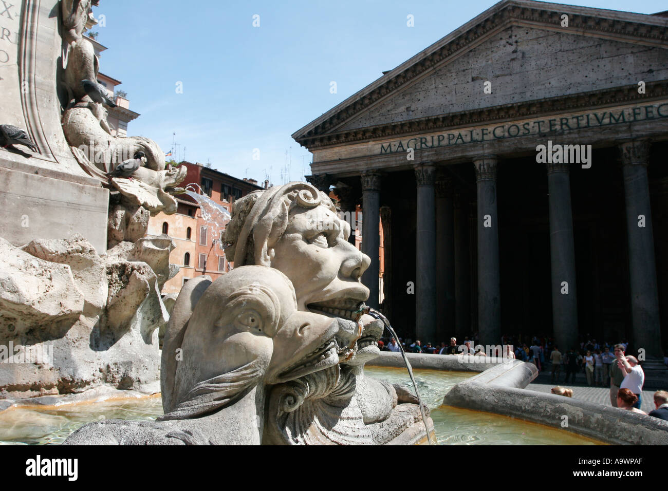 Fountain statue in the Piazza della rotunda by the Pantheon in Rome ...