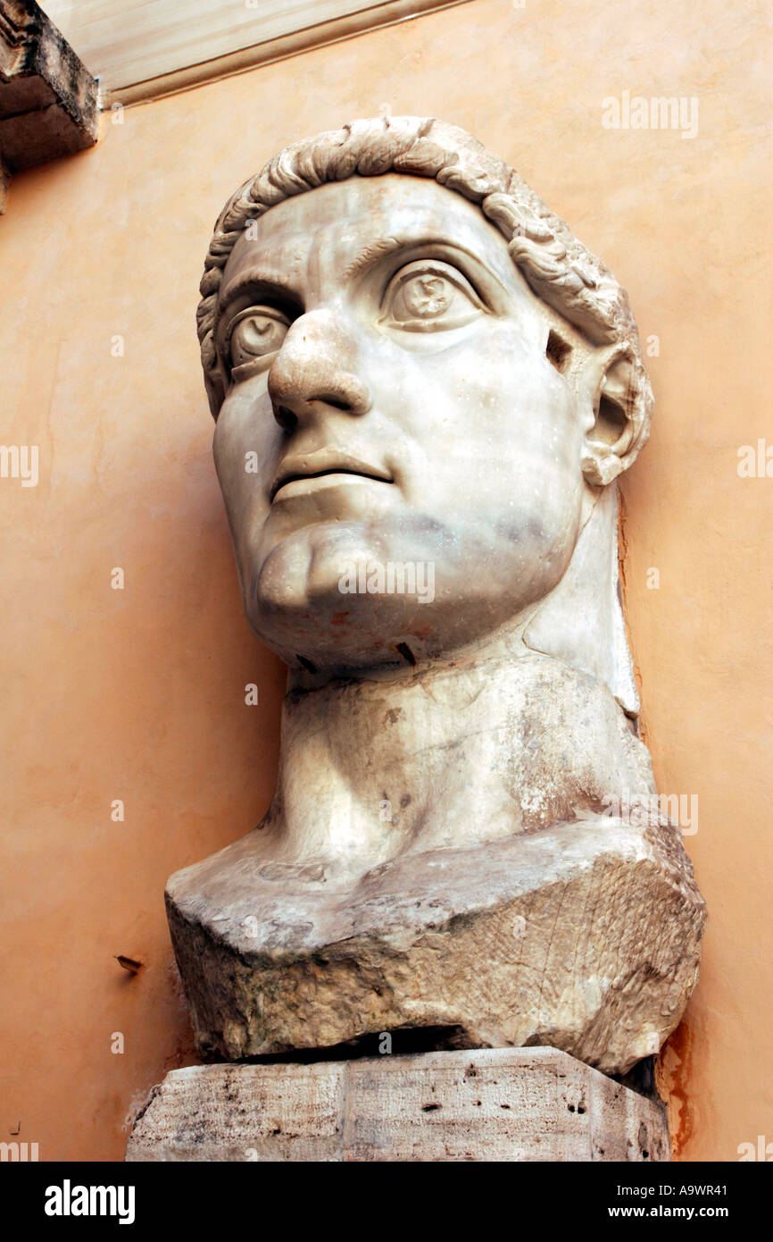 Fragment of the gigantic staute of Constantine in the courtyard of the Palazzo dei Conservatori in Rome Italy Stock Photo