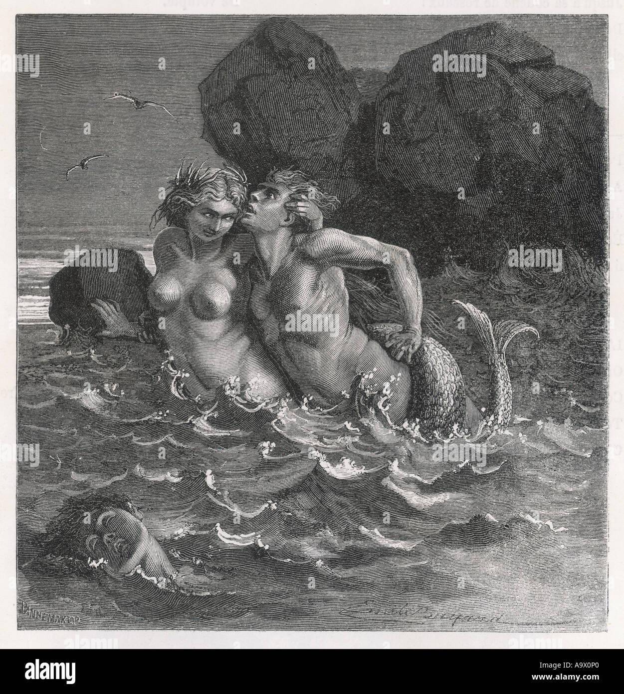 Mermaid And Lover Stock Photo