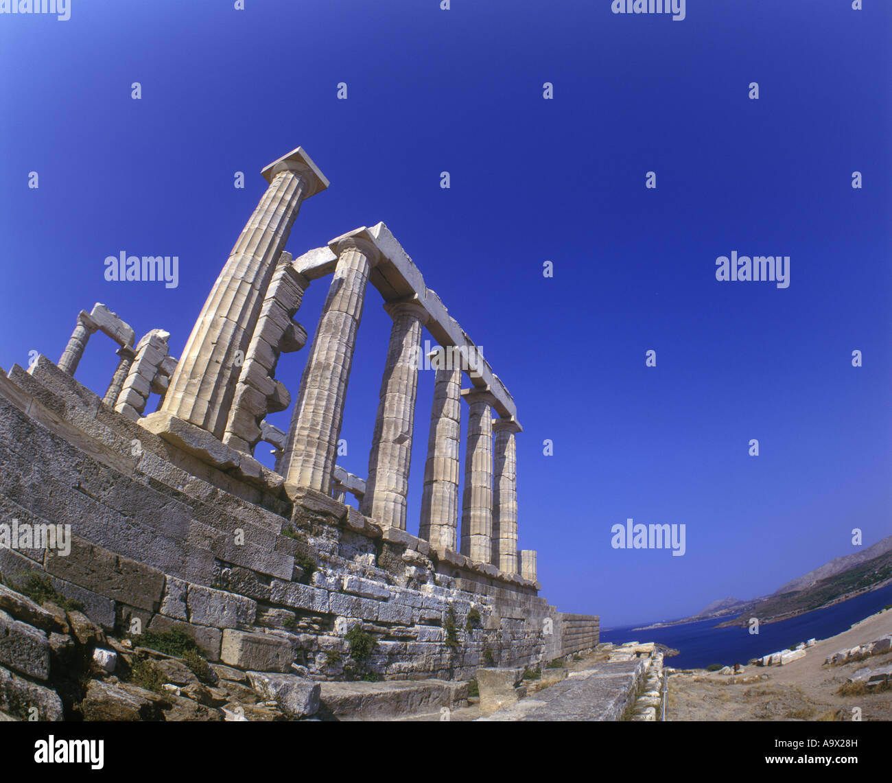 DORIC STONE COLUMNS TEMPLE OF POSEIDON RUINS CAPE SOUNION ATTICA GREECE ...