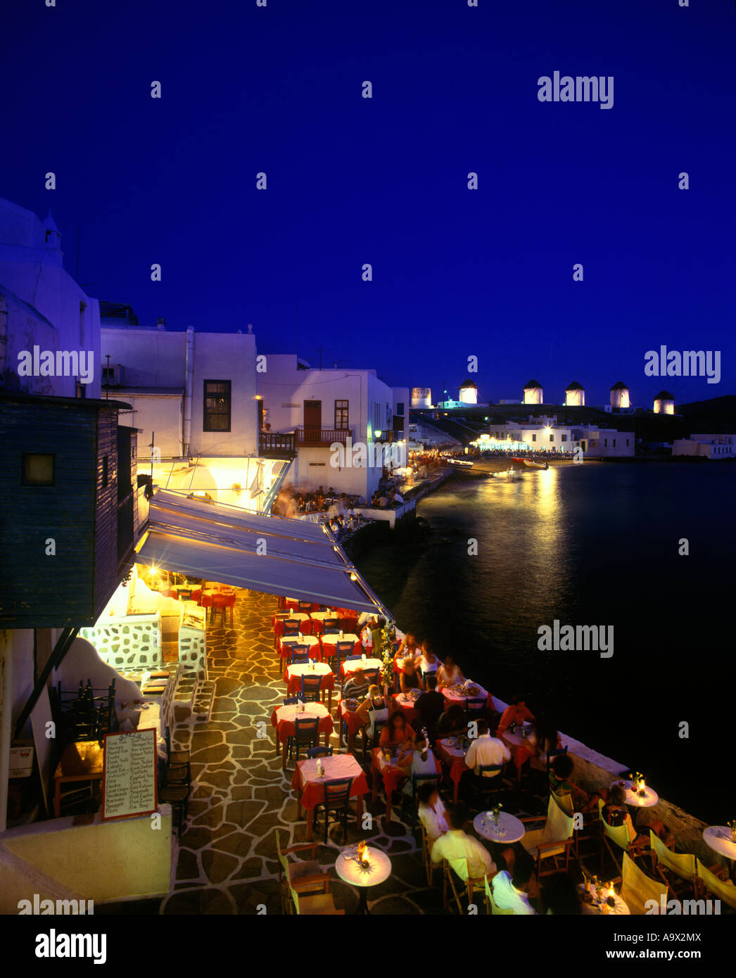 CAFES RESTAURANTS ALEFKANDRA LITTLE VENICE MYKONOS GREECE Stock Photo